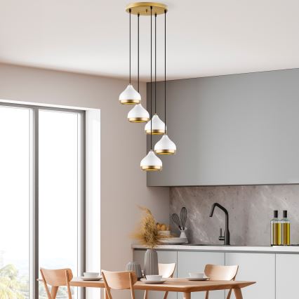 Chandelier on a string YILDO 5xE27/40W/230V white/gold