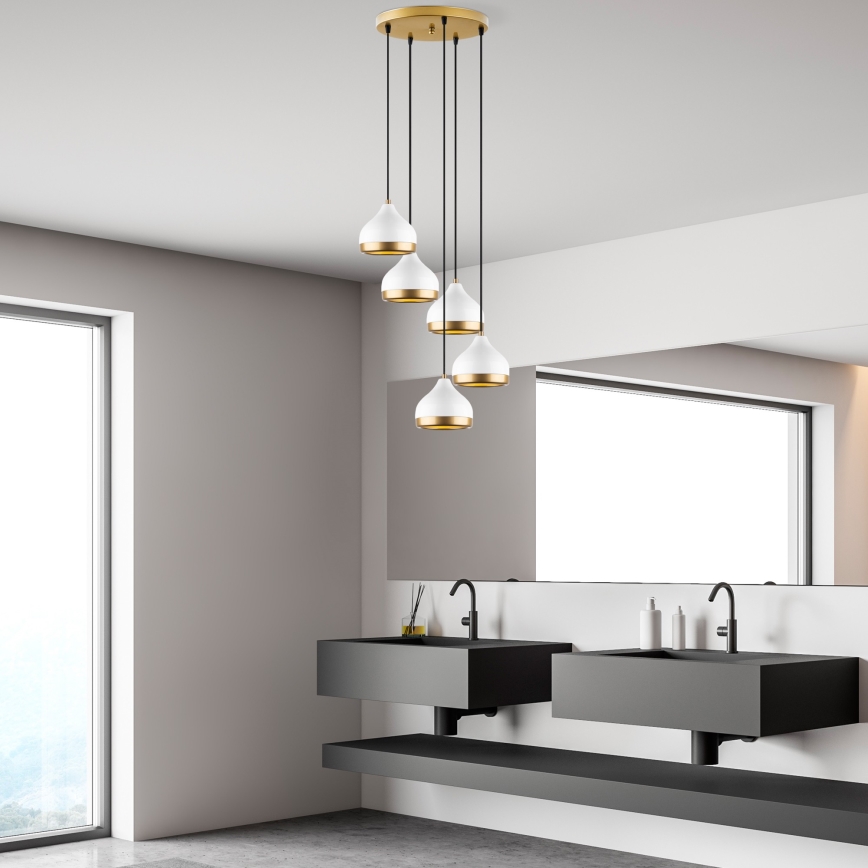 Chandelier on a string YILDO 5xE27/40W/230V white/gold