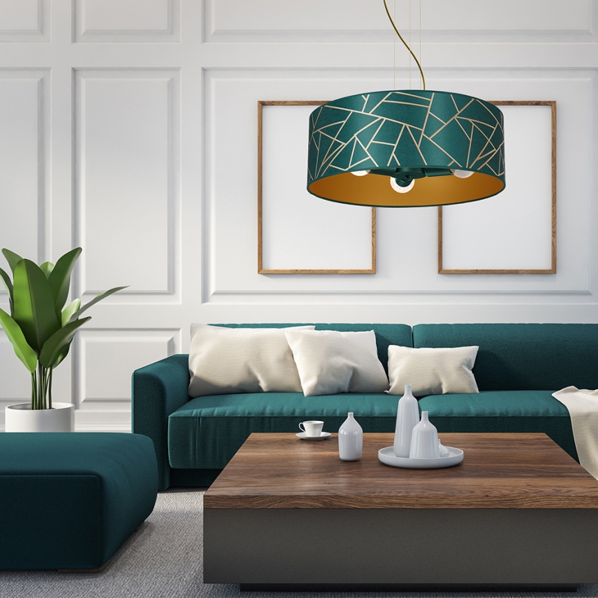 Chandelier on a string ZIGGY 3xE27/60W/230V green/gold