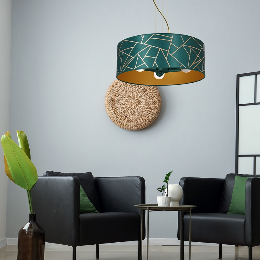 Chandelier on a string ZIGGY 3xE27/60W/230V green/gold