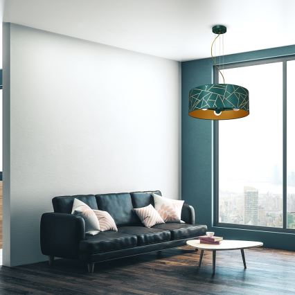 Chandelier on a string ZIGGY 3xE27/60W/230V green/gold