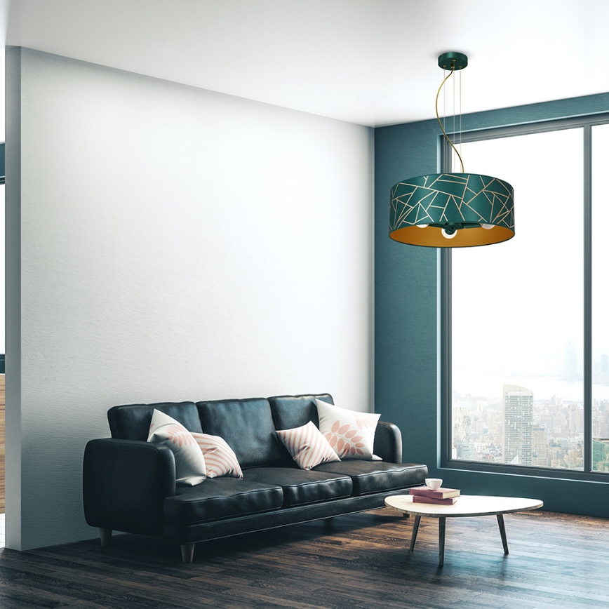 Chandelier on a string ZIGGY 3xE27/60W/230V green/gold