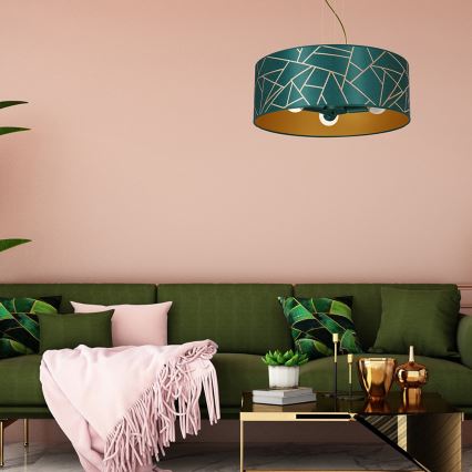 Chandelier on a string ZIGGY 3xE27/60W/230V green/gold