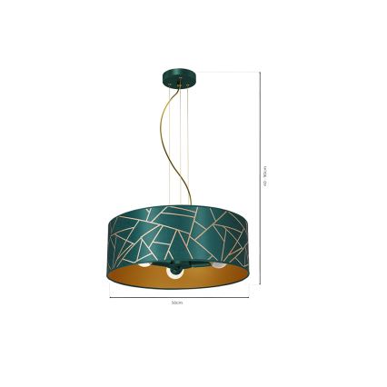 Chandelier on a string ZIGGY 3xE27/60W/230V green/gold