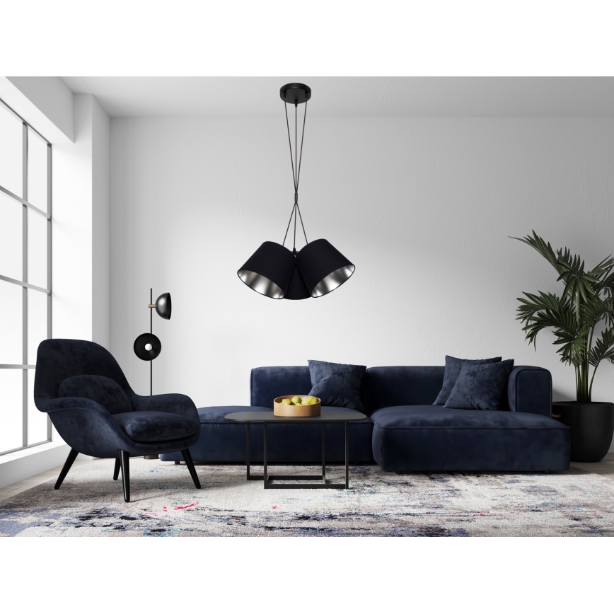 Chandelier on a string ZOMA 3xE27/60W/260V black/shiny chrome