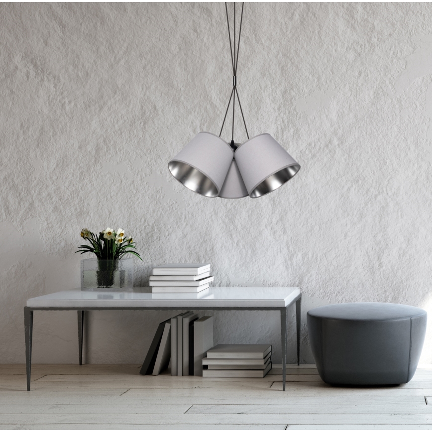 Chandelier on a string ZOMA 3xE27/60W/260V grey/shiny chrome