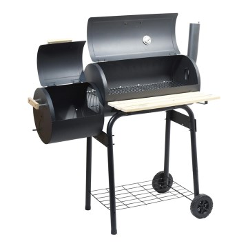 Charcoal grill with smoke house black/wood