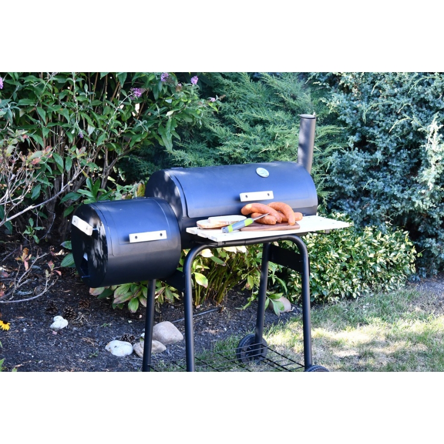 Charcoal grill with smoke house black/wood