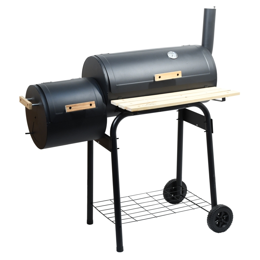 Charcoal grill with smoke house black/wood