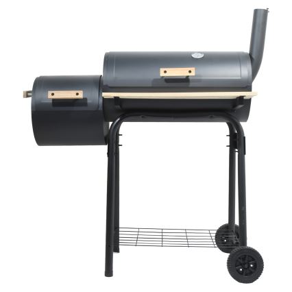 Charcoal grill with smoke house black/wood