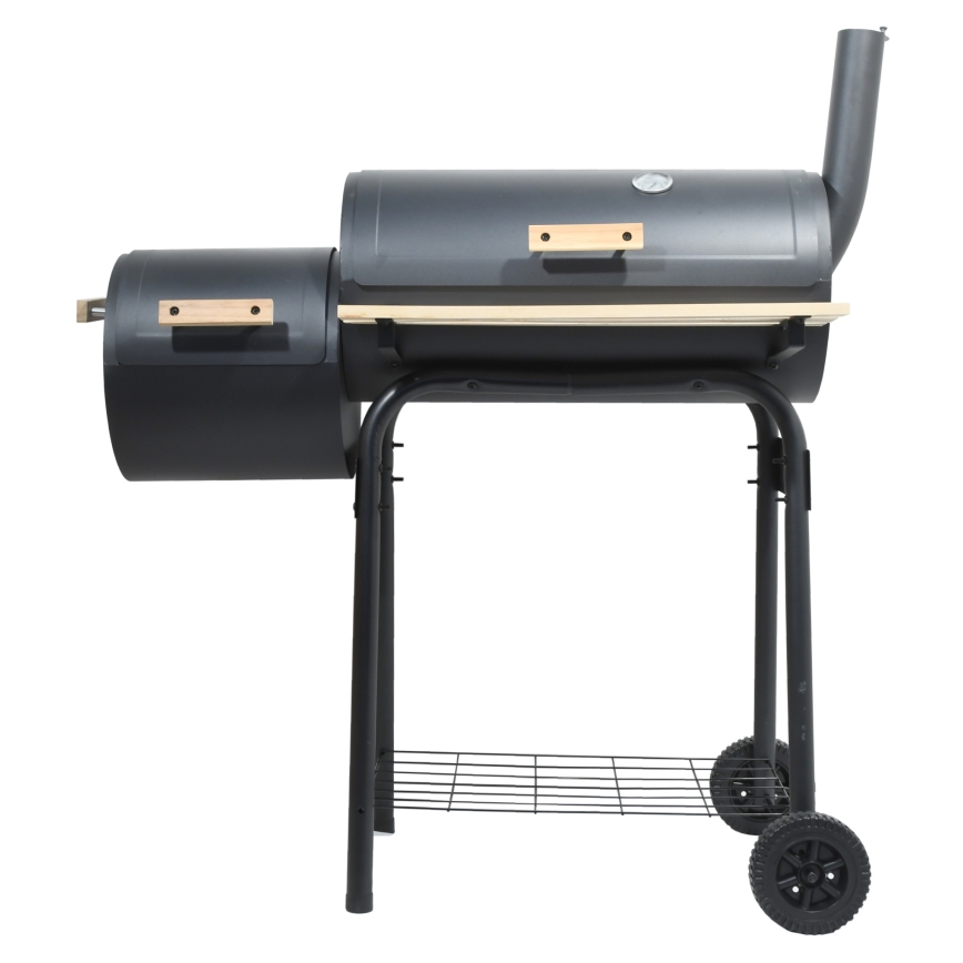 Charcoal grill with smoke house black/wood