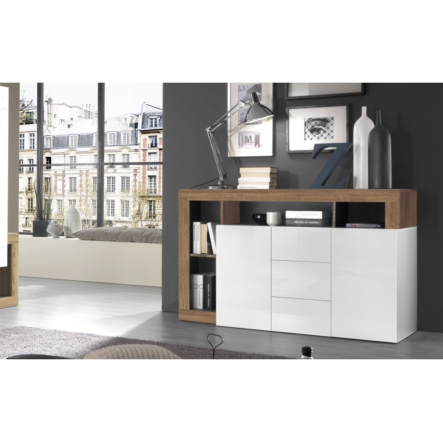 Chest of drawers LENOR 146x93x42 cm white/oak