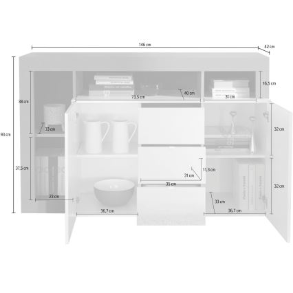 Chest of drawers LENOR 146x93x42 cm white/oak