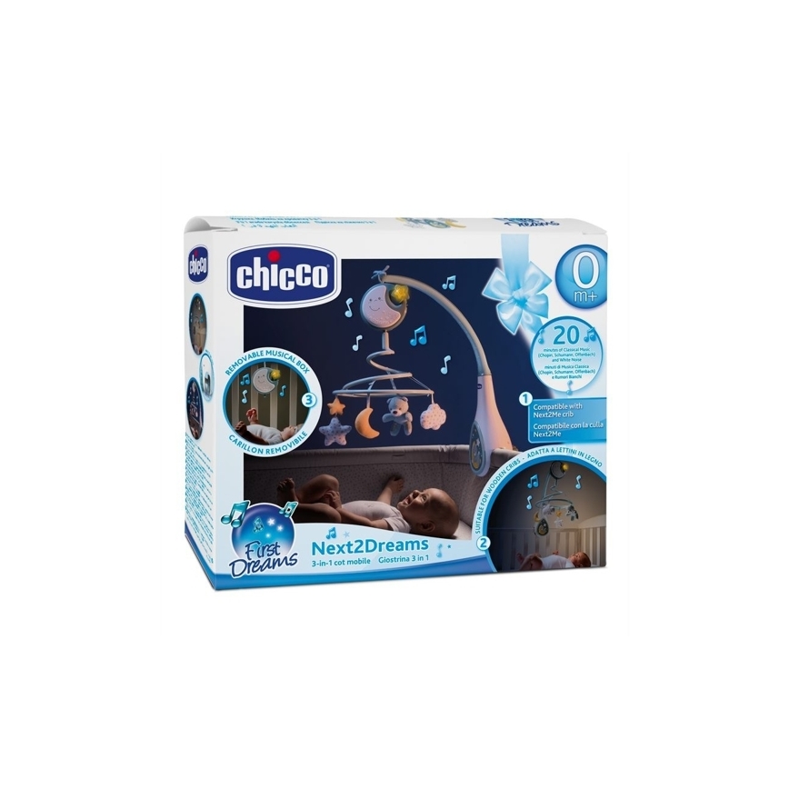 Chicco - Crib mobile with melody 3in1 NEXT2DREAMS 3xAA blue