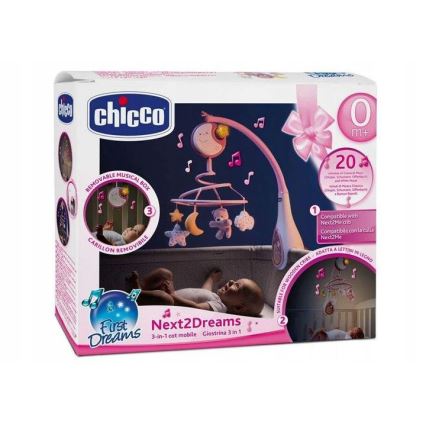 Chicco - Crib mobile with melody 3in1 NEXT2DREAMS 3xAA pink