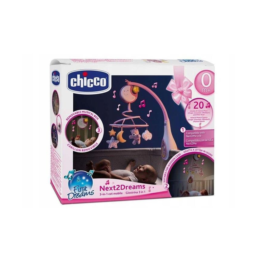 Chicco - Crib mobile with melody 3in1 NEXT2DREAMS 3xAA pink