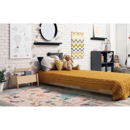 Children's anti-slip rug ARES STREETS 80 x 150 cm beige/safari