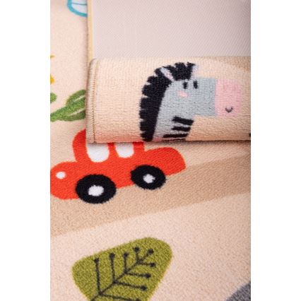 Children's anti-slip rug ARES STREETS 80 x 150 cm beige/safari