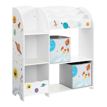 Children's bookcase with fabric boxes ANET white