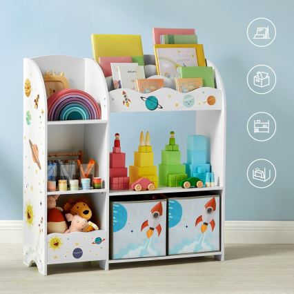 Children's bookcase with fabric boxes ANET white