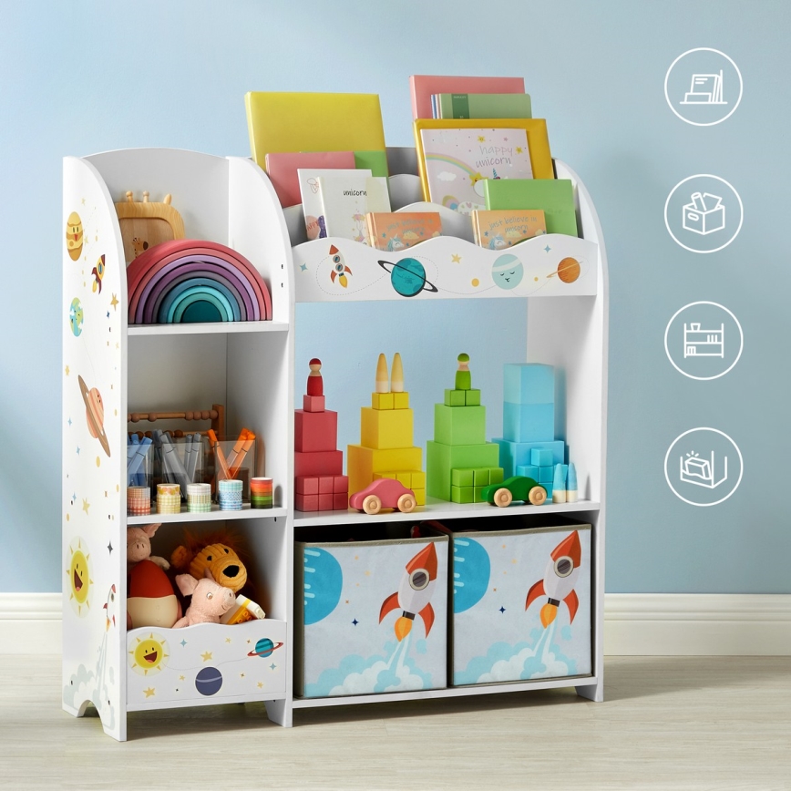 Children's bookcase with fabric boxes ANET white