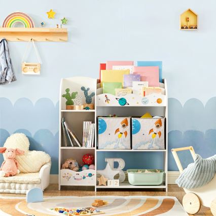 Children's bookcase with fabric boxes ANET white