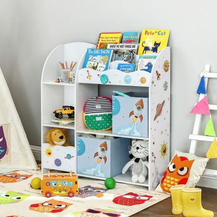Children's bookcase with fabric boxes ANET white