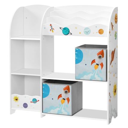 Children's bookcase with fabric boxes ANET white