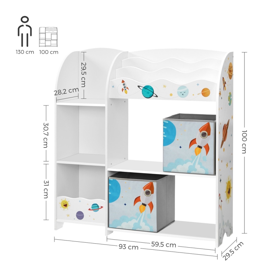 Children's bookcase with fabric boxes ANET white