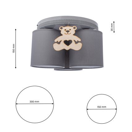 Children's ceiling light BEAR 3xE27/60W/230V
