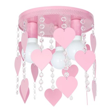 Children's ceiling light ELZA hearts 3xE27/60W/230V pink