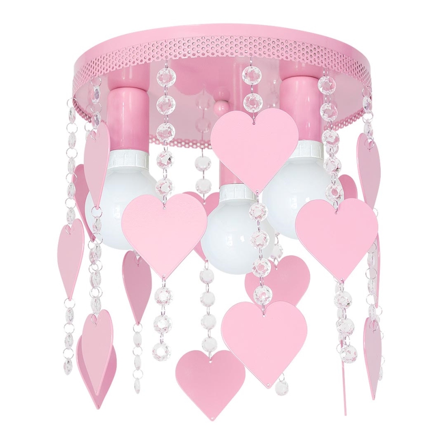 Children's ceiling light ELZA hearts 3xE27/60W/230V pink