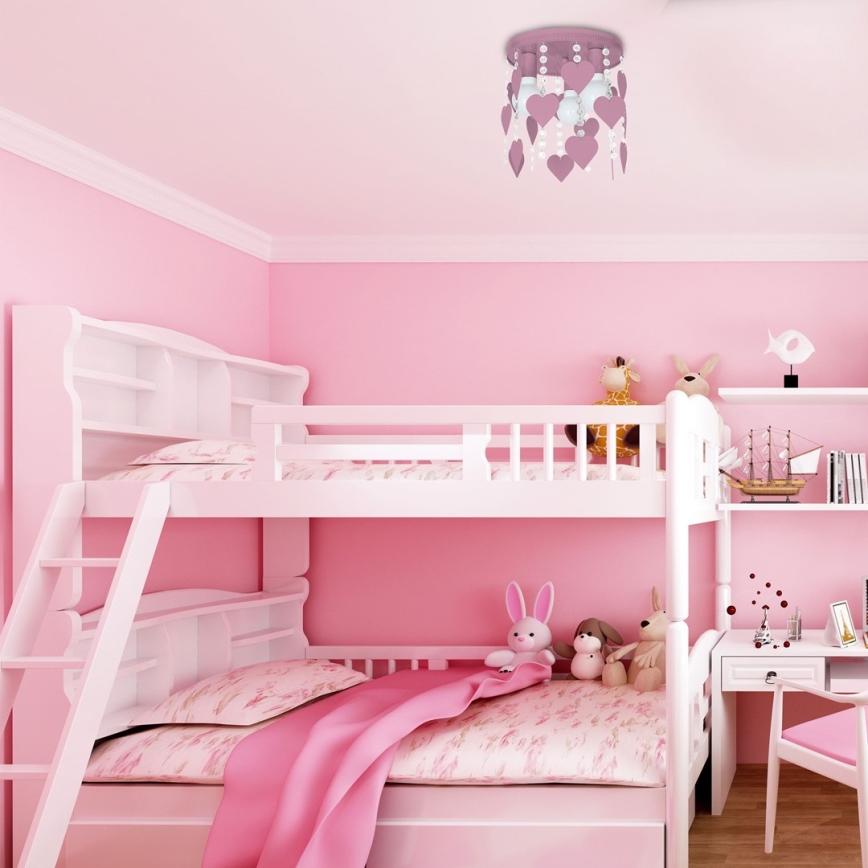 Children's ceiling light ELZA hearts 3xE27/60W/230V pink