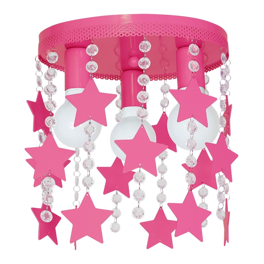 Children's ceiling light ELZA stars 3xE27/60W/230V dark pink