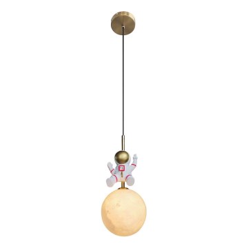 Children's chandelier on a string ASTRONAUT 1xE27/60W/230V d. 15 cm gold/beige