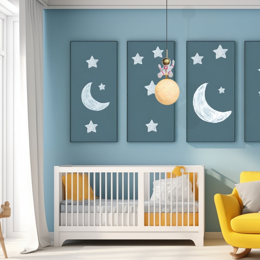 Children's chandelier on a string ASTRONAUT 1xE27/60W/230V d. 15 cm gold/beige