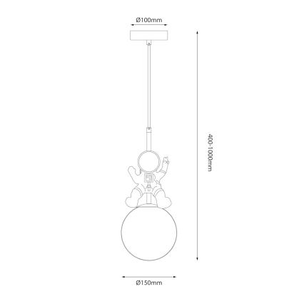 Children's chandelier on a string ASTRONAUT 1xE27/60W/230V d. 15 cm gold/beige