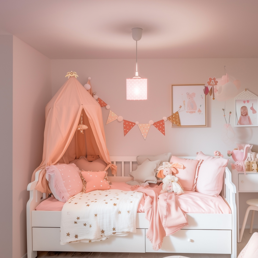 Children's chandelier on a string DOTS 1xE27/15W/230V d. 15 cm pink