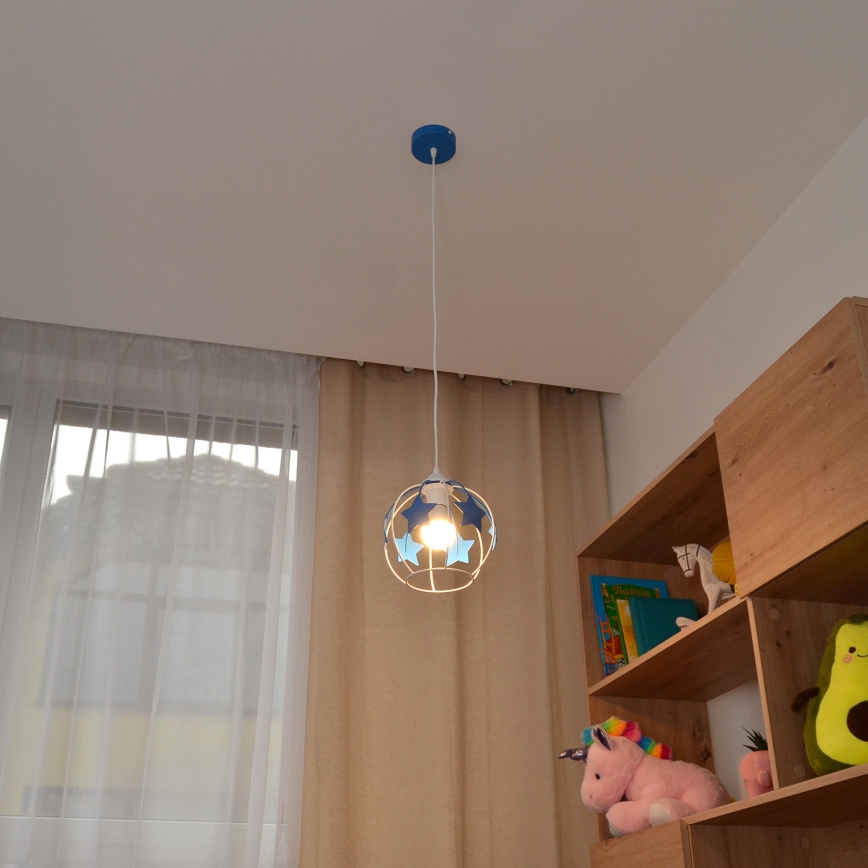 Children's chandelier on a string STARS 1xE27/15W/230V blue/white