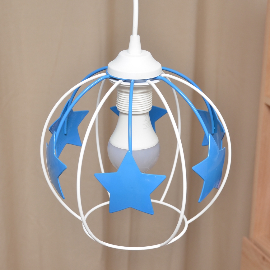 Children's chandelier on a string STARS 1xE27/15W/230V blue/white