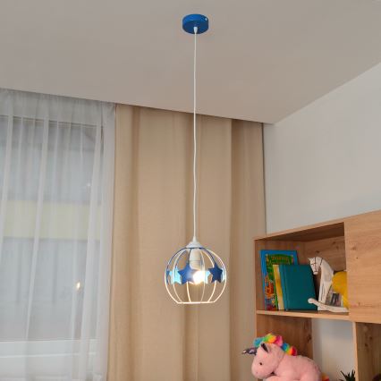 Children's chandelier on a string STARS 1xE27/15W/230V blue/white