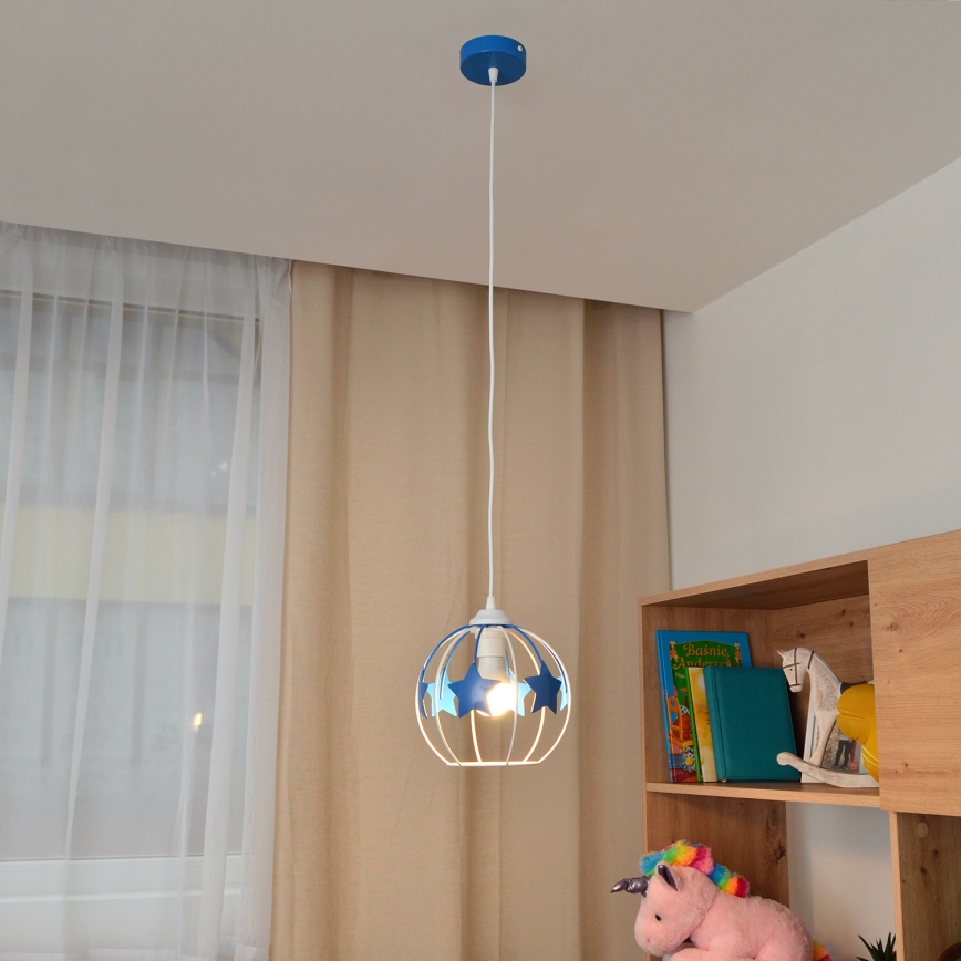Children's chandelier on a string STARS 1xE27/15W/230V blue/white