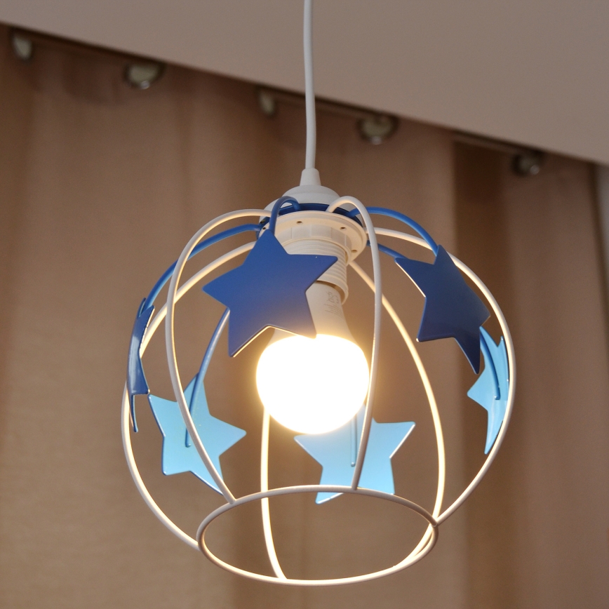 Children's chandelier on a string STARS 1xE27/15W/230V blue/white
