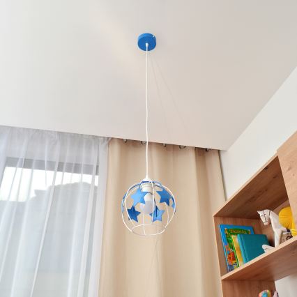 Children's chandelier on a string STARS 1xE27/15W/230V blue/white