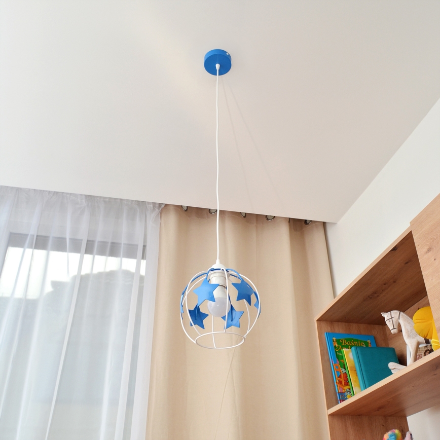 Children's chandelier on a string STARS 1xE27/15W/230V blue/white
