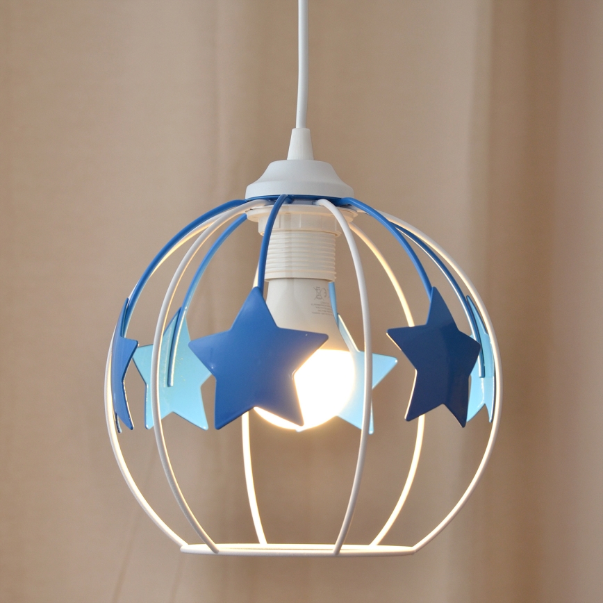 Children's chandelier on a string STARS 1xE27/15W/230V blue/white