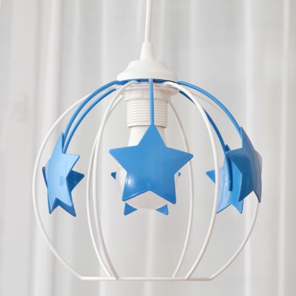 Children's chandelier on a string STARS 1xE27/15W/230V blue/white