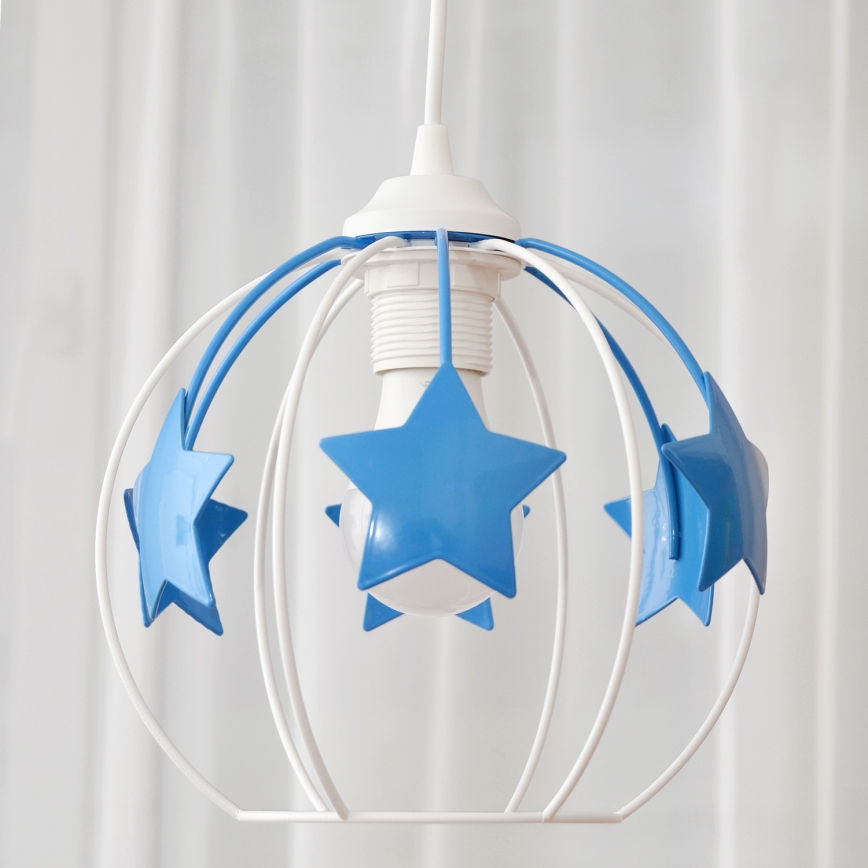 Children's chandelier on a string STARS 1xE27/15W/230V blue/white