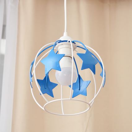 Children's chandelier on a string STARS 1xE27/15W/230V blue/white