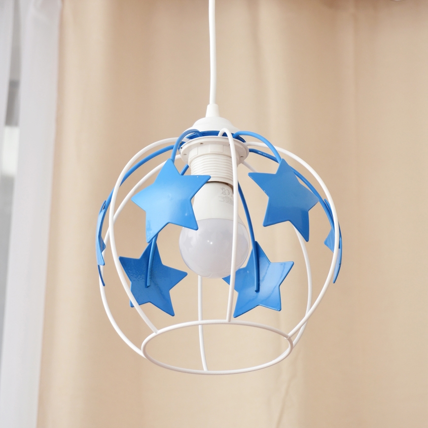 Children's chandelier on a string STARS 1xE27/15W/230V blue/white
